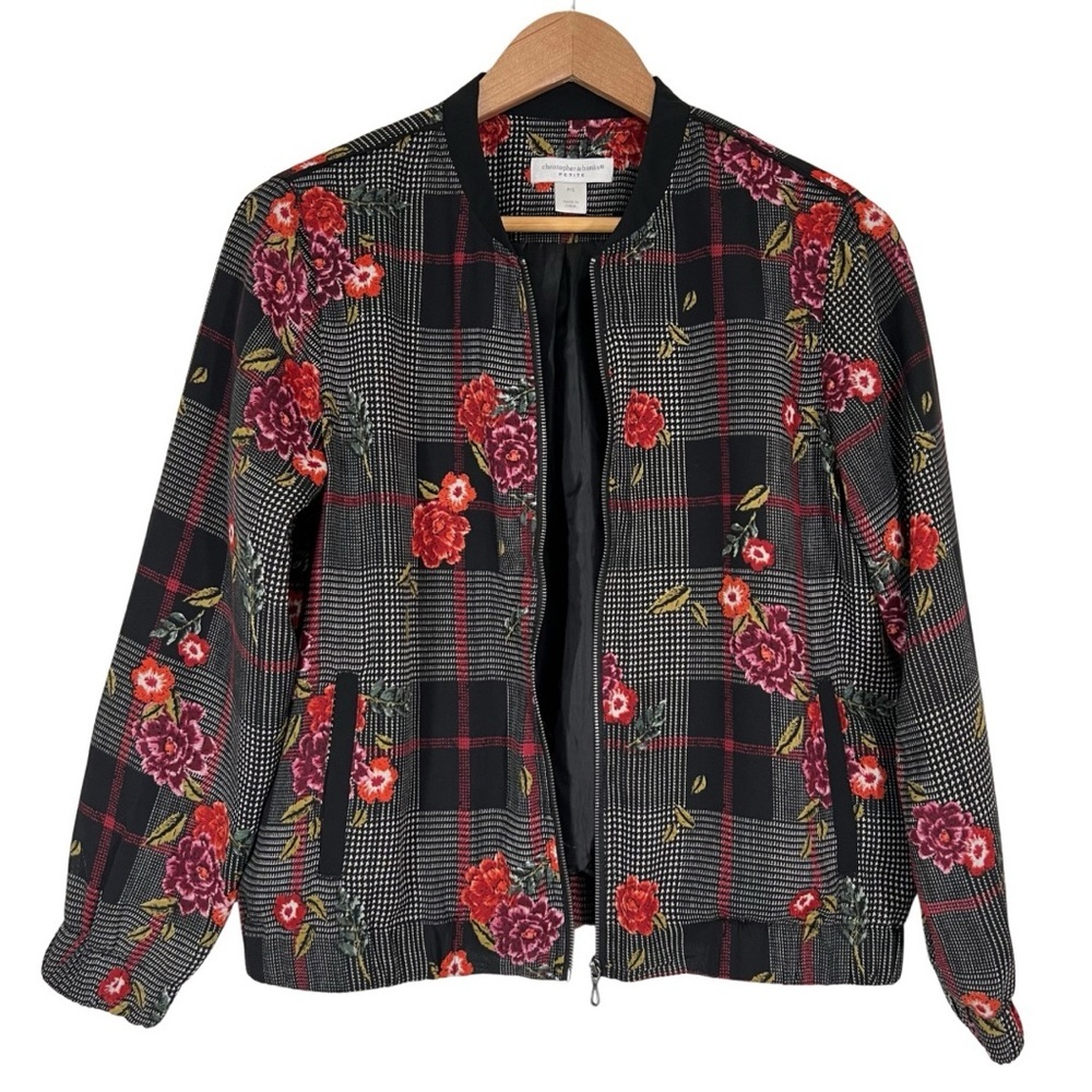 Black Floral Spring Bomber Jacket Women’s Small Petite